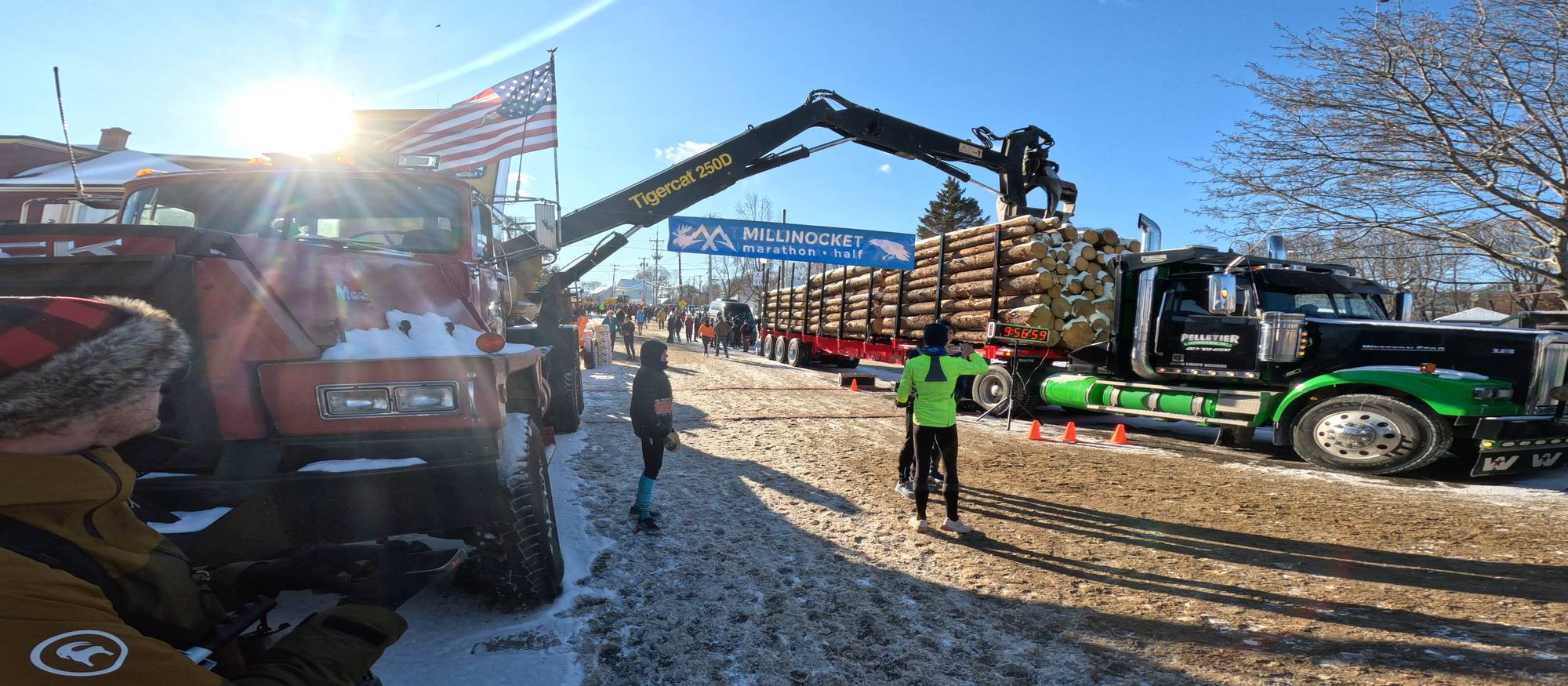 Log truck at the Millinocket Half Marathon start
